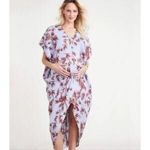 Hatch The Linen Riviera Dress Heron Print Blue Red Floral One Size Maternity